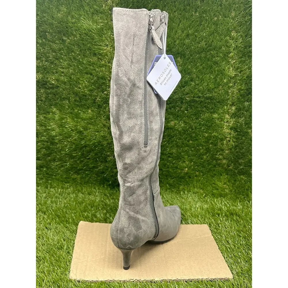 Aerosoles Women's 6M Epic Suede Gray Heel Knee High Boots